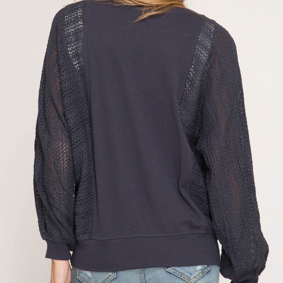 Navy Knit with Lace Trim Detail - Picture 2 of 2